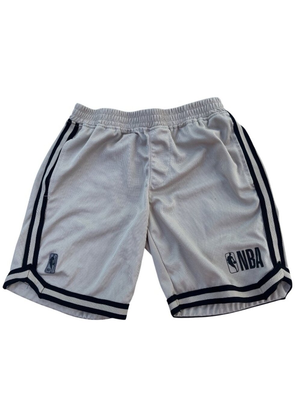 NBA Youth Basketball Shorts White & Black Striped Trim Polyester Size 10-12